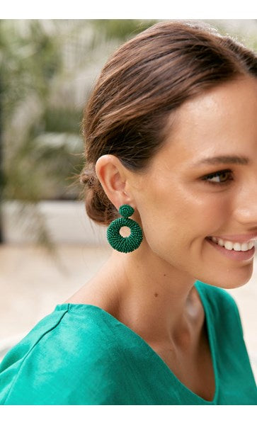 Beaded Dome Earrings Green