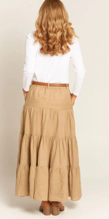 Tiered skirt camel