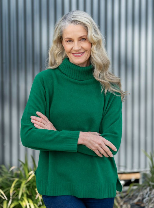 Merino Green roll neck Jumper