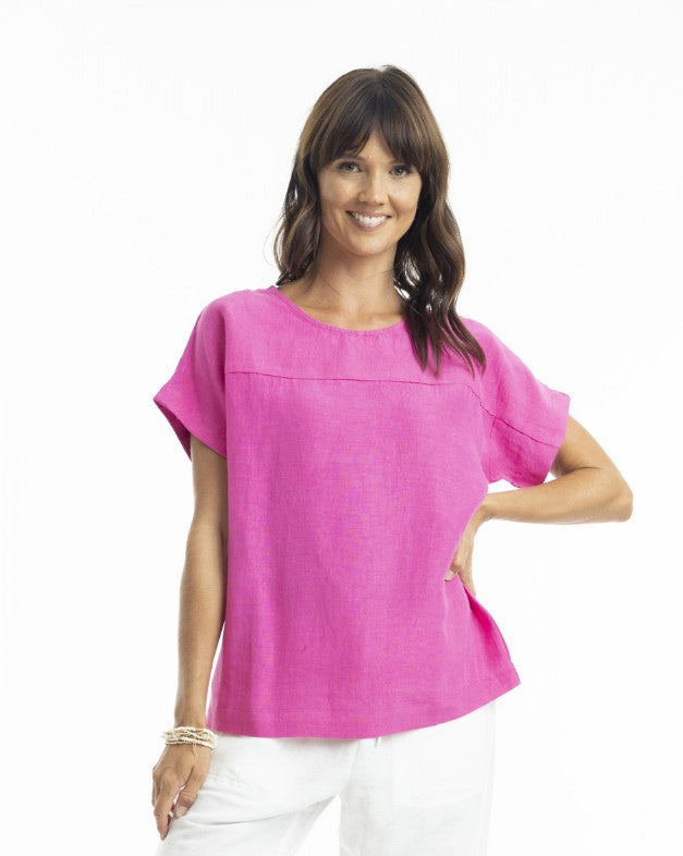 hot pink linen round blouse