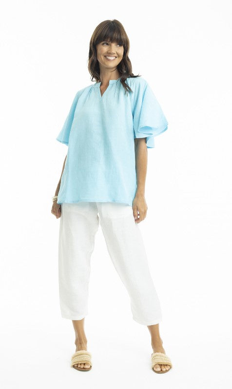 Linen chinese blouse sky