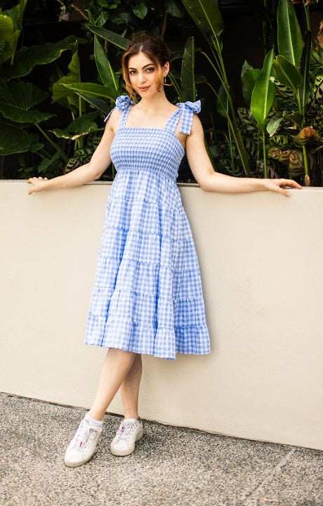 Gingham navy dress