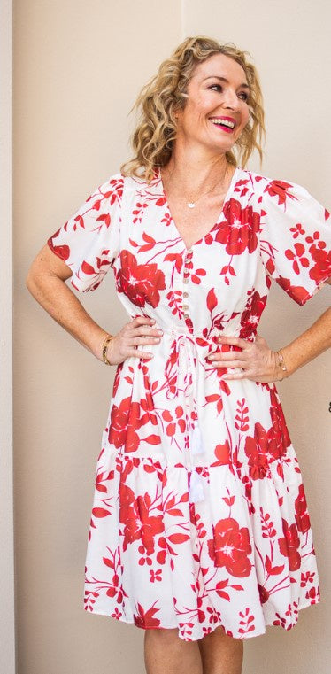 Red short xmas flower dress