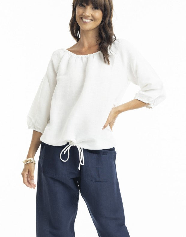 White linen gather blouse