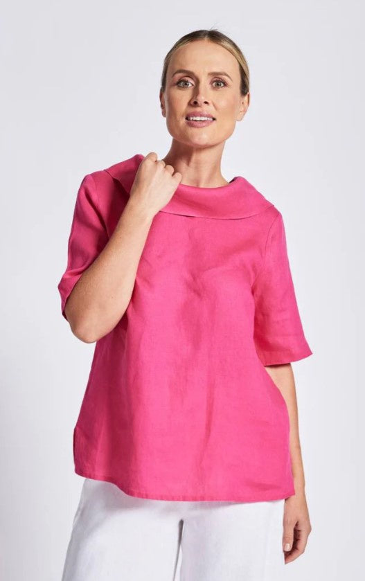 Cow neck hot pink blouse