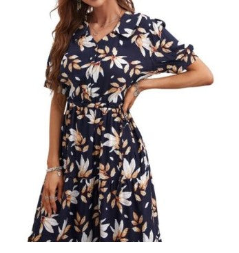 MANDY Natural/navy floral dress