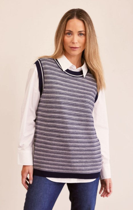 Merino wool stripe navy vest