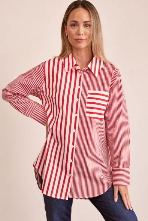 Red stripe collared shirt