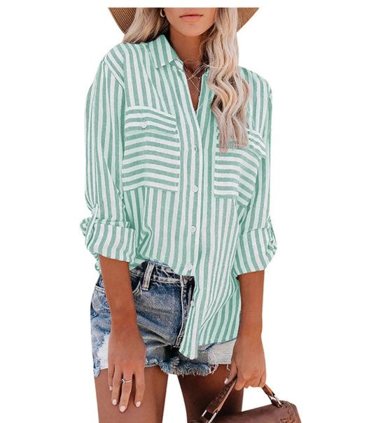 Green stipe collar shirt