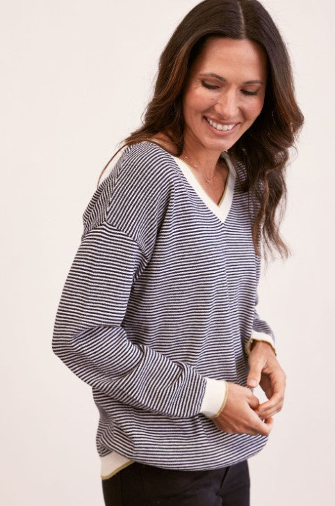 Navy stripe combo sweater