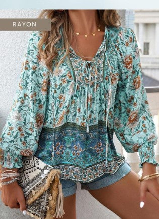 bluellong sleeve boho blouse