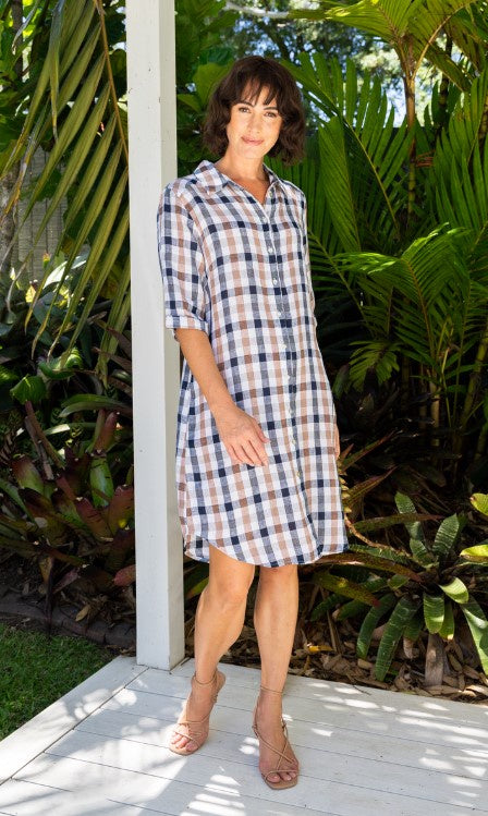 See Saw Linen Navy/Bronze Shirtmaker dress