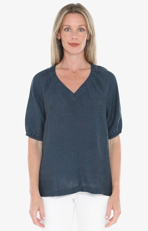 Jump Navy linen V neck blouse