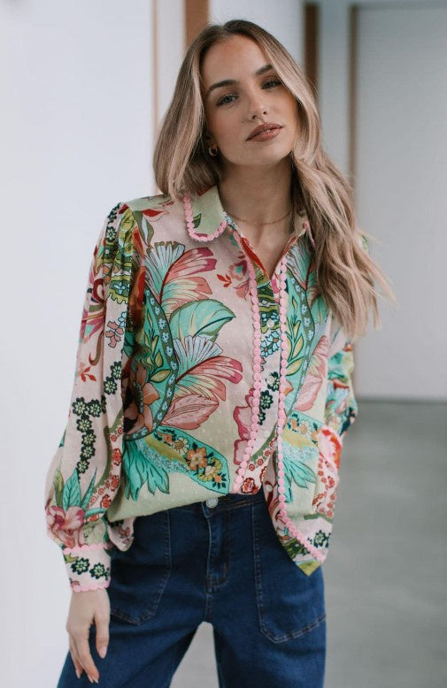 Dobby lace trim shirt