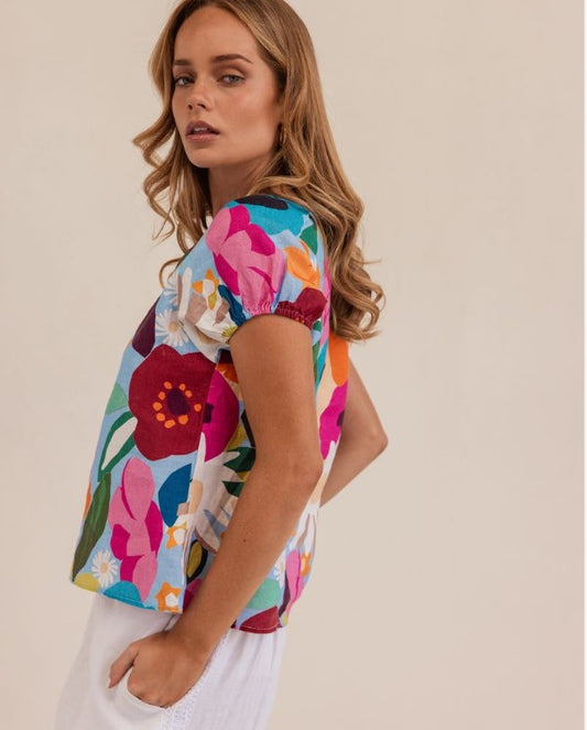 Bloom Burst Linen Top