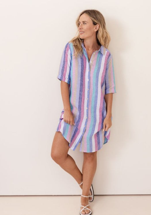 Linen Denim/Pink stripe dress