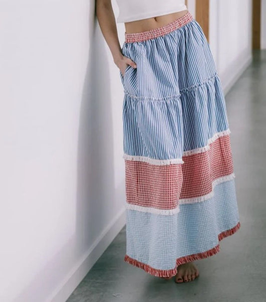 JG  Blue /red stripe skirt