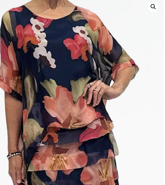 Navy Silk floral dress