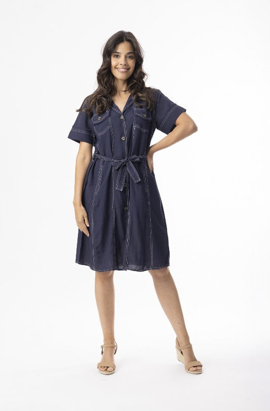 Linen Collar button through dress