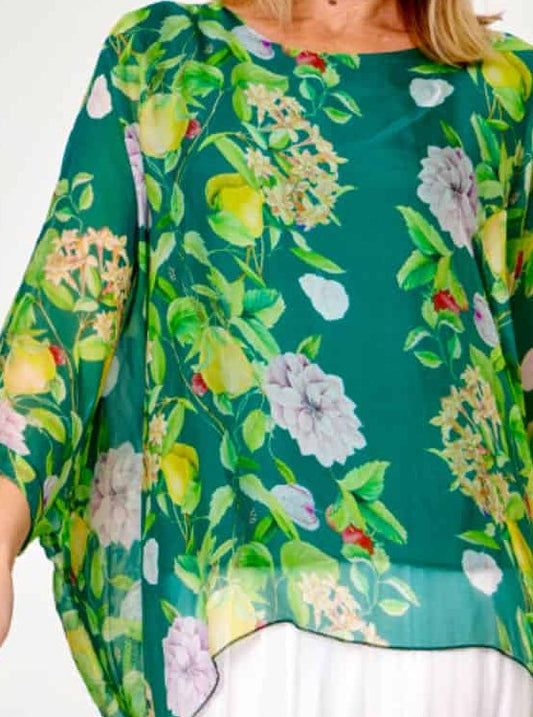 Green floral silk blouse