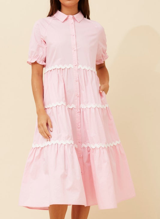 Pink ric rac puff sleeve dress