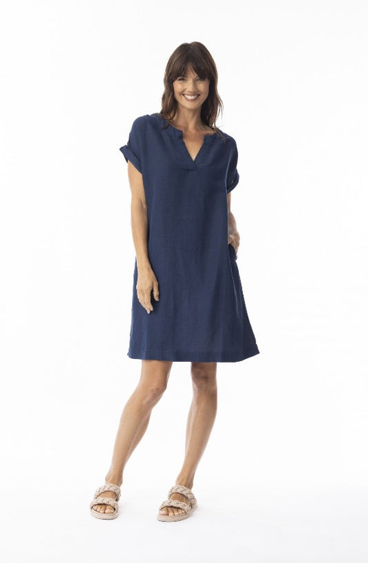 Navy shift linen dress