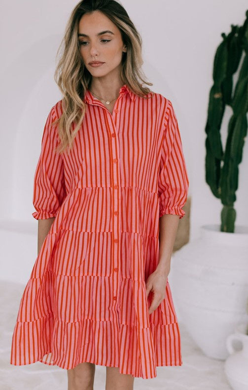 Pink/Red Stripe Cotton dress