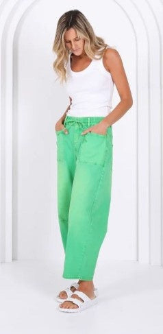 Leo Coloured Lime Barrel Jeans