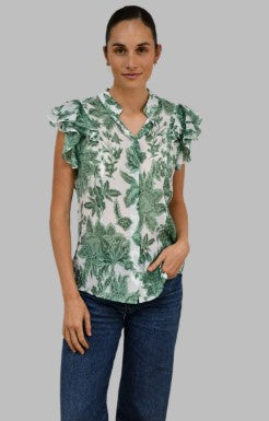 Green Floral Ruffle shirt