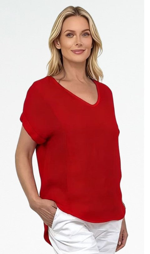 XMAS Red Linen V neck Blouse
