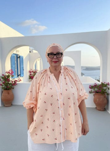 Orange cherry cotton blouse