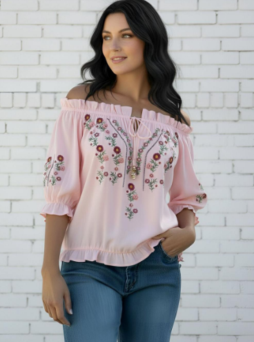 JG Off shoulder Pink blouse