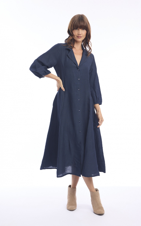 Navy Linen Collar Dress