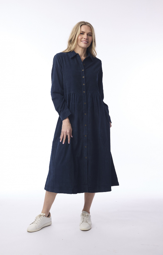Cord Navy Collar Dress