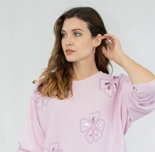 Pink Flower Lightweight Sweater