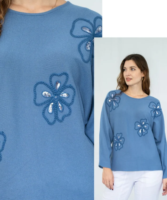Blue Flower Power Sweater