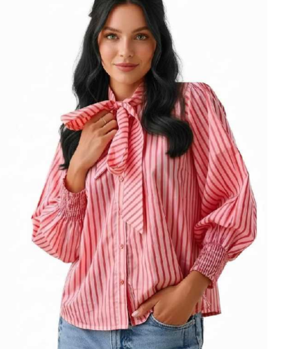 Red/pink tie KNot cotton blouse
