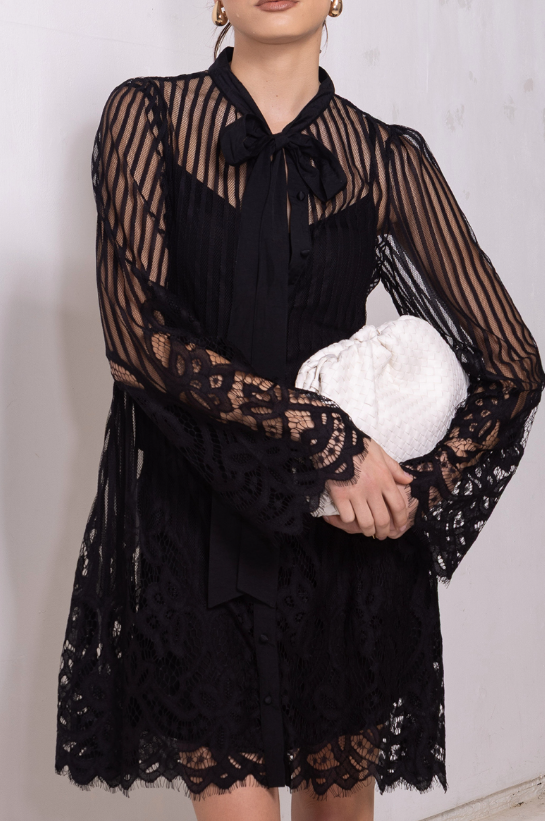 Lace Black MId short dress