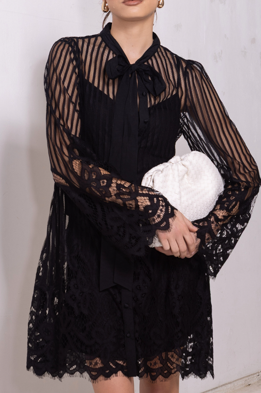 Lace Black MId short dress