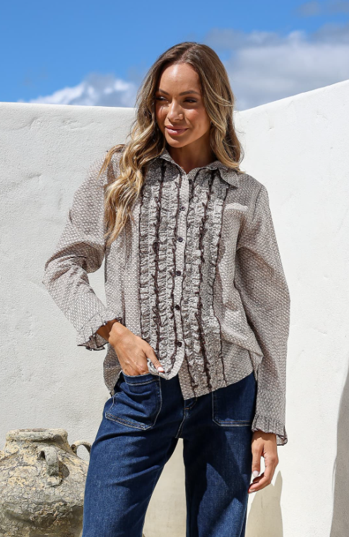 Ruffle Cotton Chocolate shirt