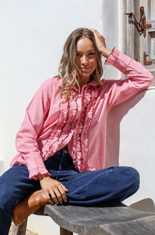Pink Ruffle Cotton blouse