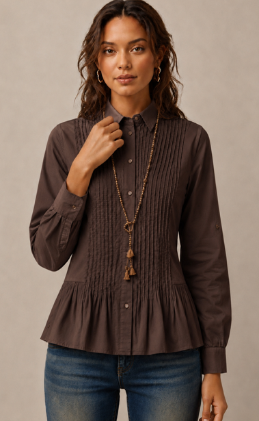 Pin Tuck Chocolate Blouse