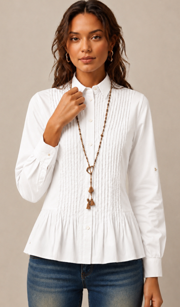 Pink Tuck White cotton shirt
