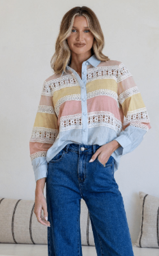 Contrast Lace Blue Cotton shirt
