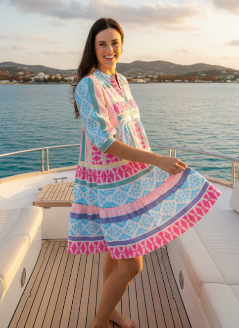 Aqua/Pink Cotton Dress