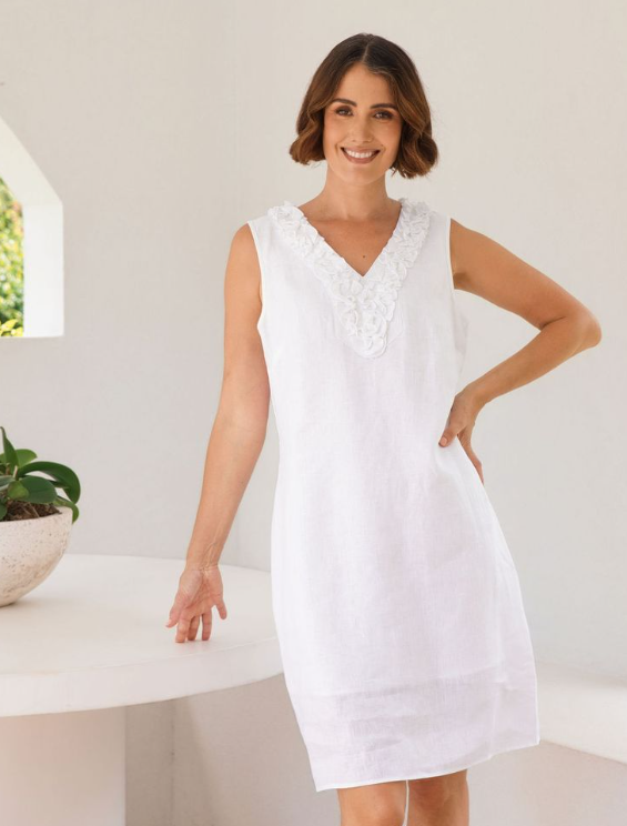 SS White linen Ruffle dress