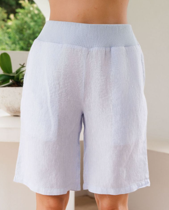 Blue Linen Shorts