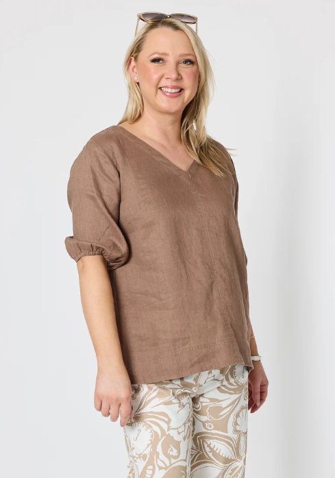 GS Mocha Anna Linen top