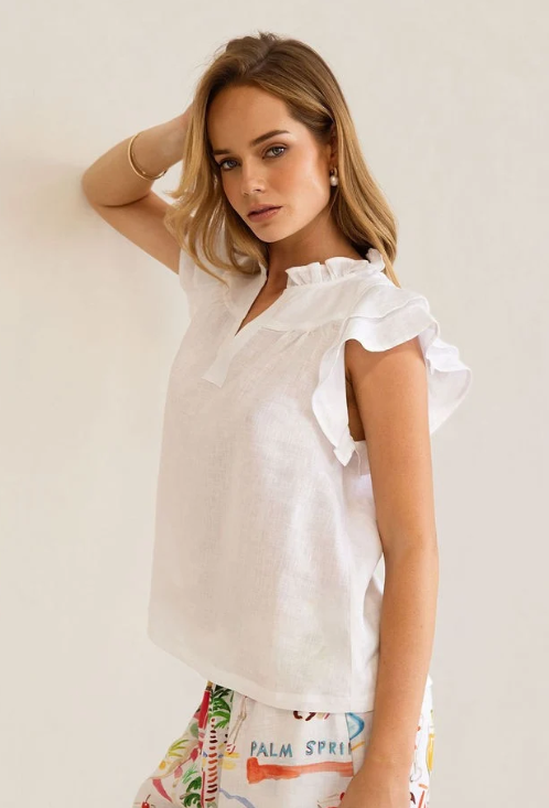 White Linen Ruffle top