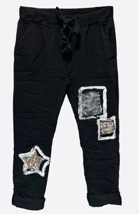 Sequin star black pant